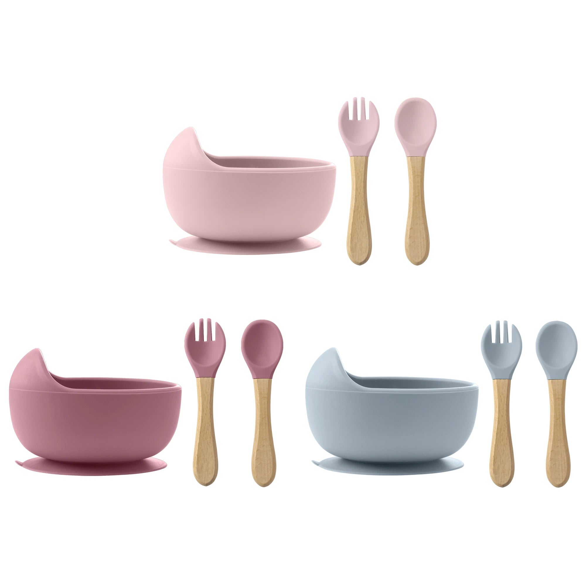 3-Piece Silicone Baby Feeding Set with Suction Bowls & Utensils