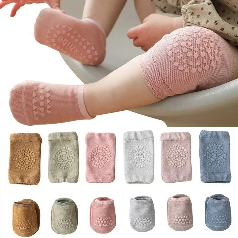 Baby Knee Pads & Anti-Slip Socks Set Crawling Safety for Boys & Girls