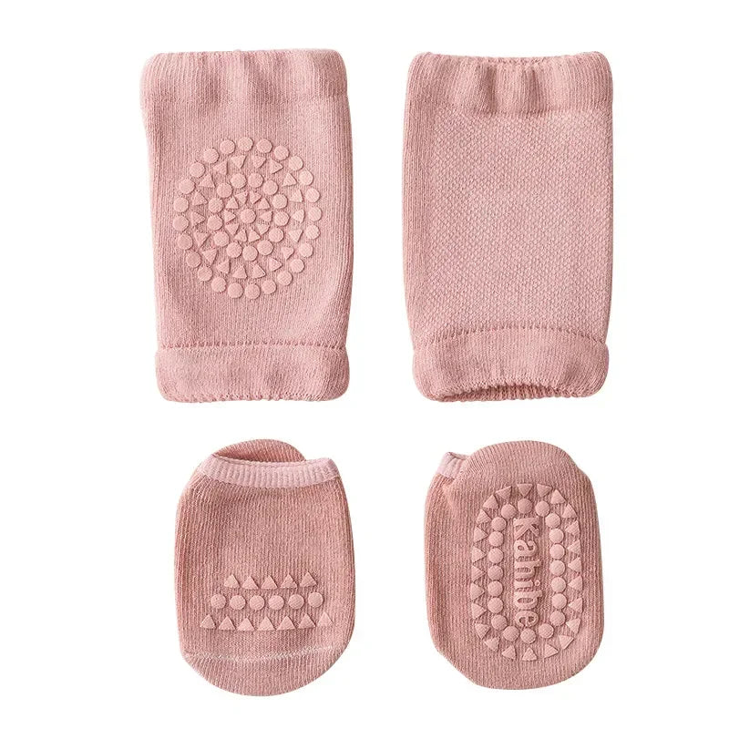 Baby Knee Pads & Anti-Slip Socks Set Crawling Safety for Boys & Girls