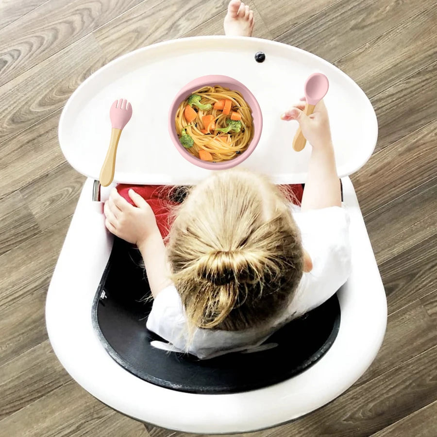 3-Piece Silicone Baby Feeding Set with Suction Bowls & Utensils