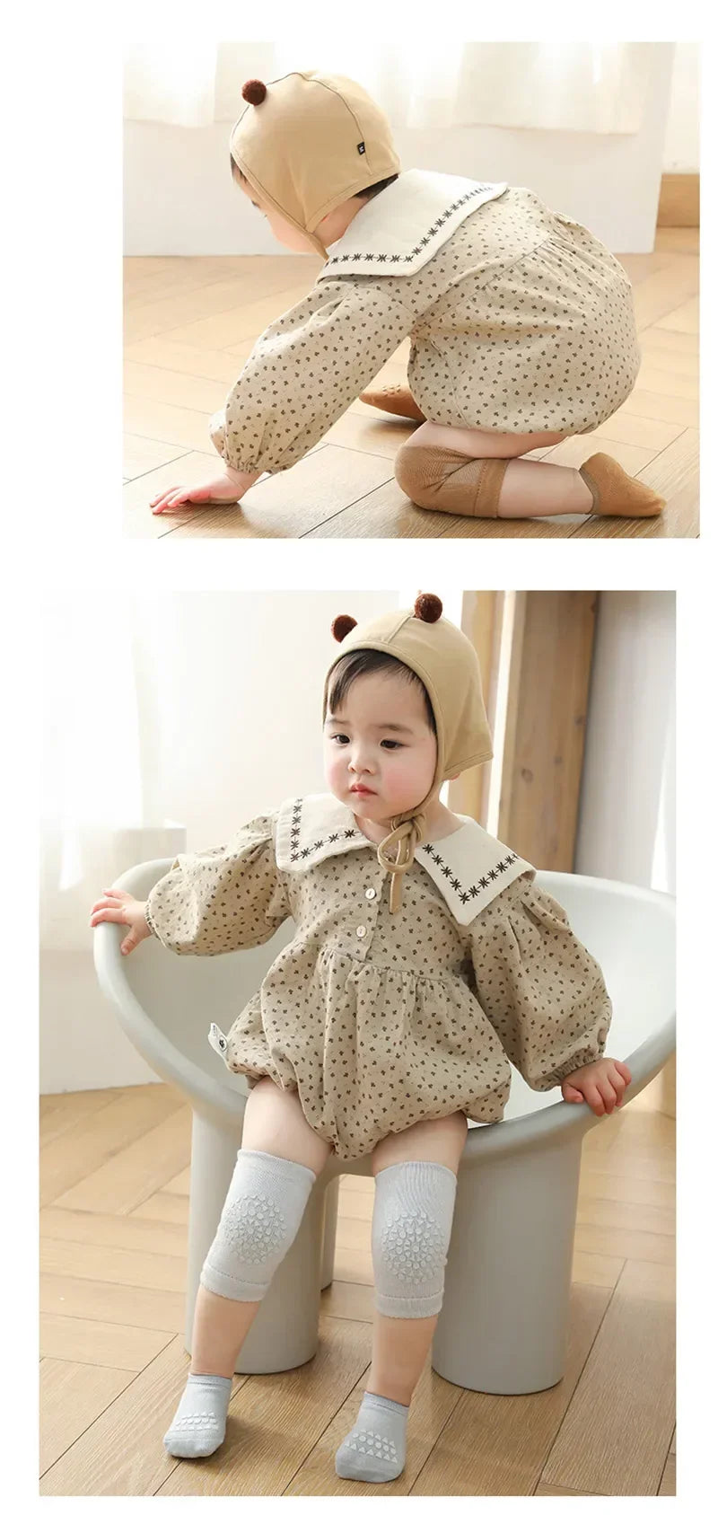 Baby Knee Pads & Anti-Slip Socks Set Crawling Safety for Boys & Girls