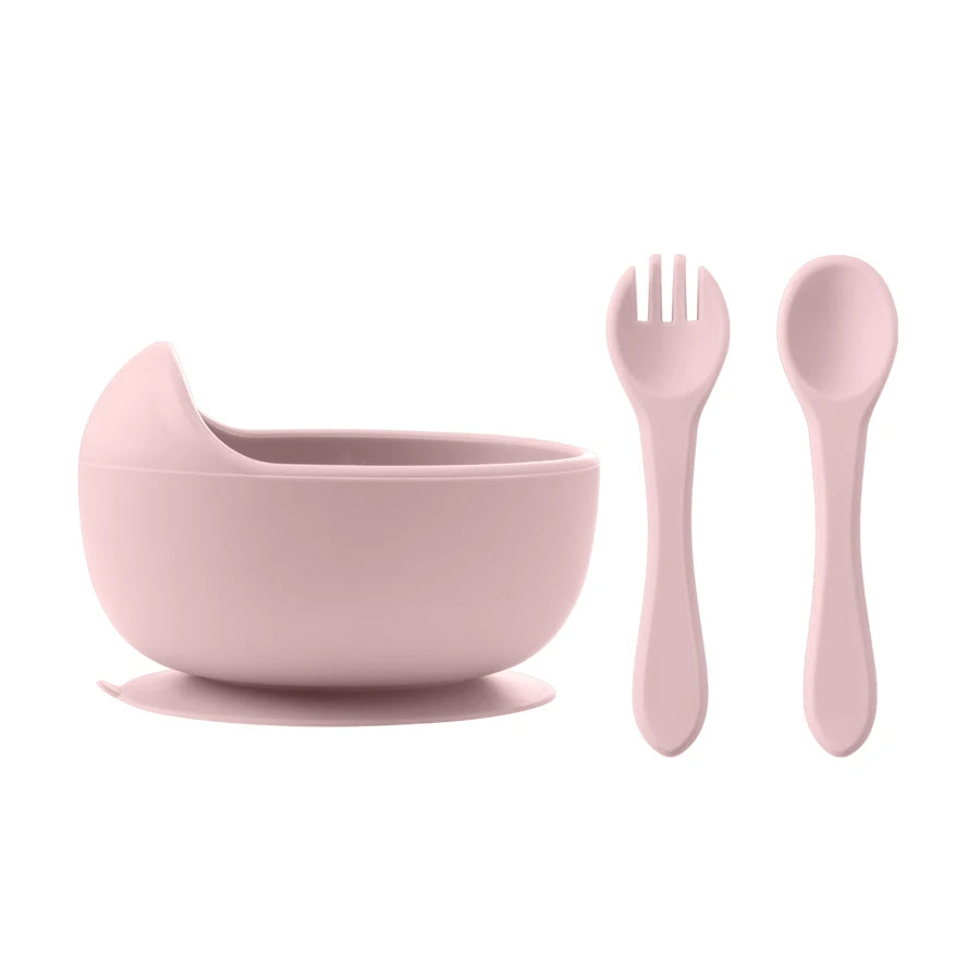 3-Piece Silicone Baby Feeding Set with Suction Bowls & Utensils